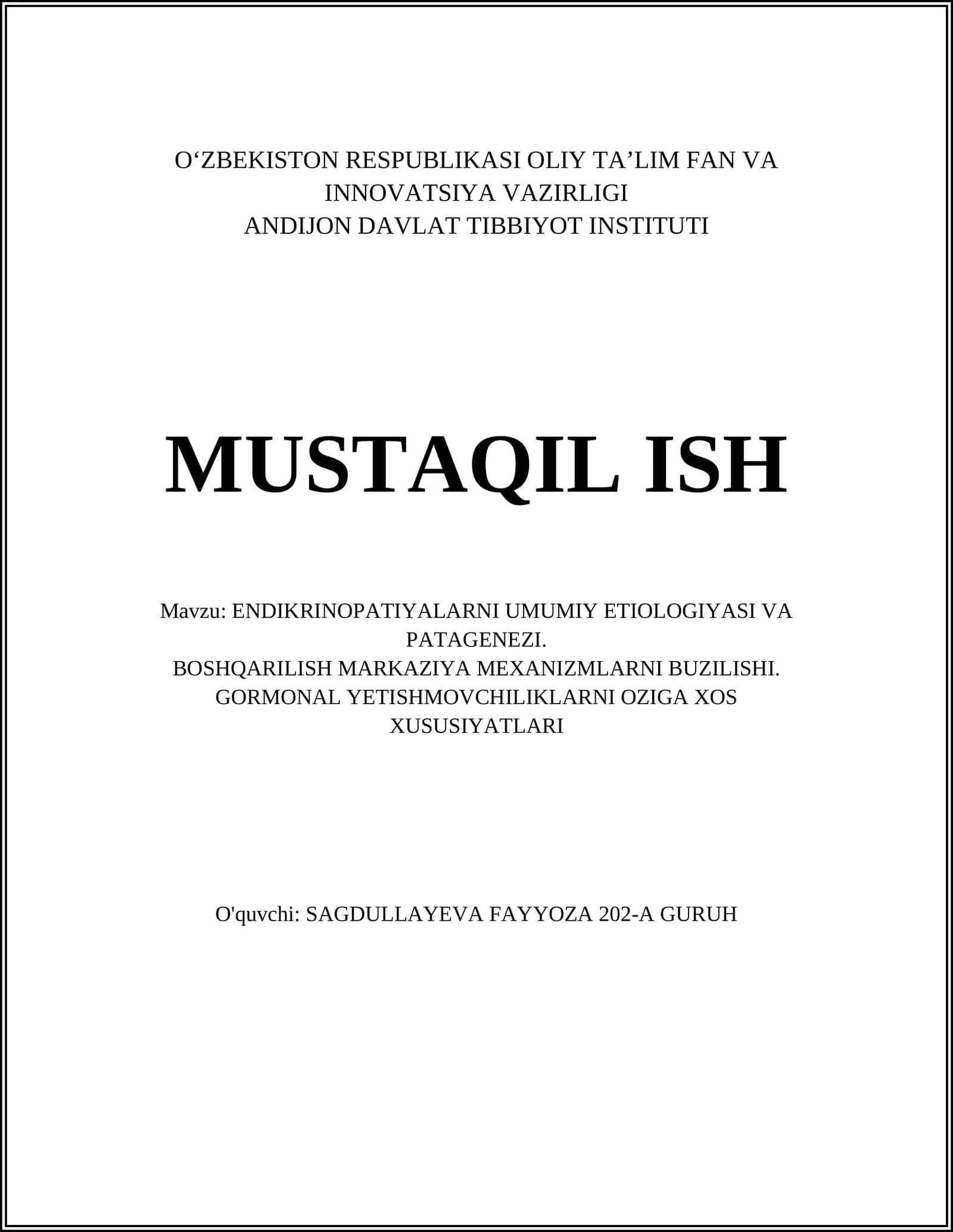 ENDIKRINOPATIYALARNI UMUMIY ETIOLOGIYASI VA PATAGENEZI 1