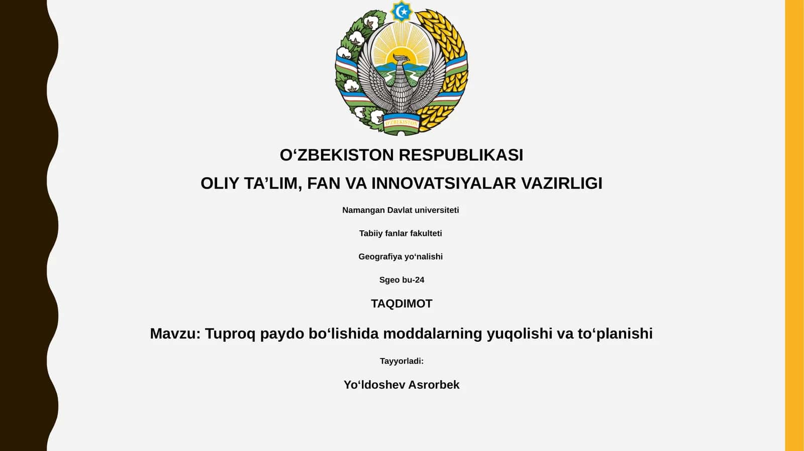 Tuproq paydo boʻlishida moddalarning yuqolishi va toʻplanishi 1