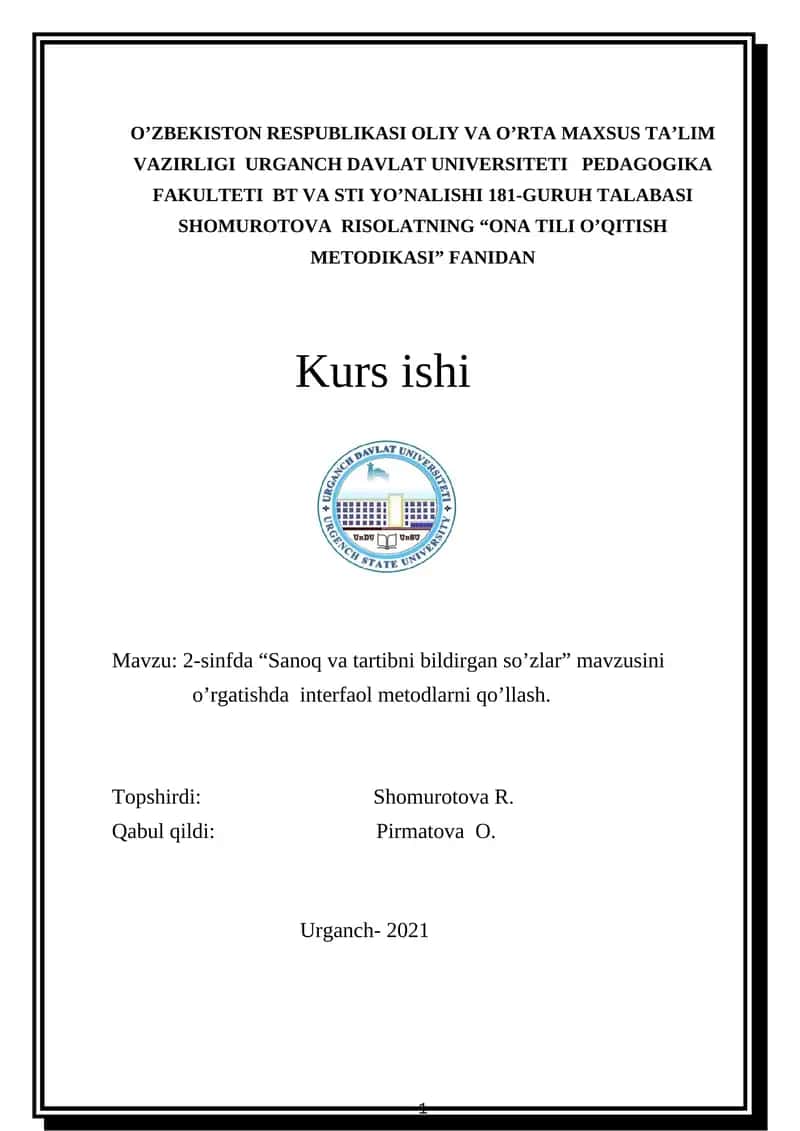 2-sinfda “Sanoq va tartibni bildirgan so’zlar” mavzusini o’rgatishda interfaol metodlarni qo’llash 1