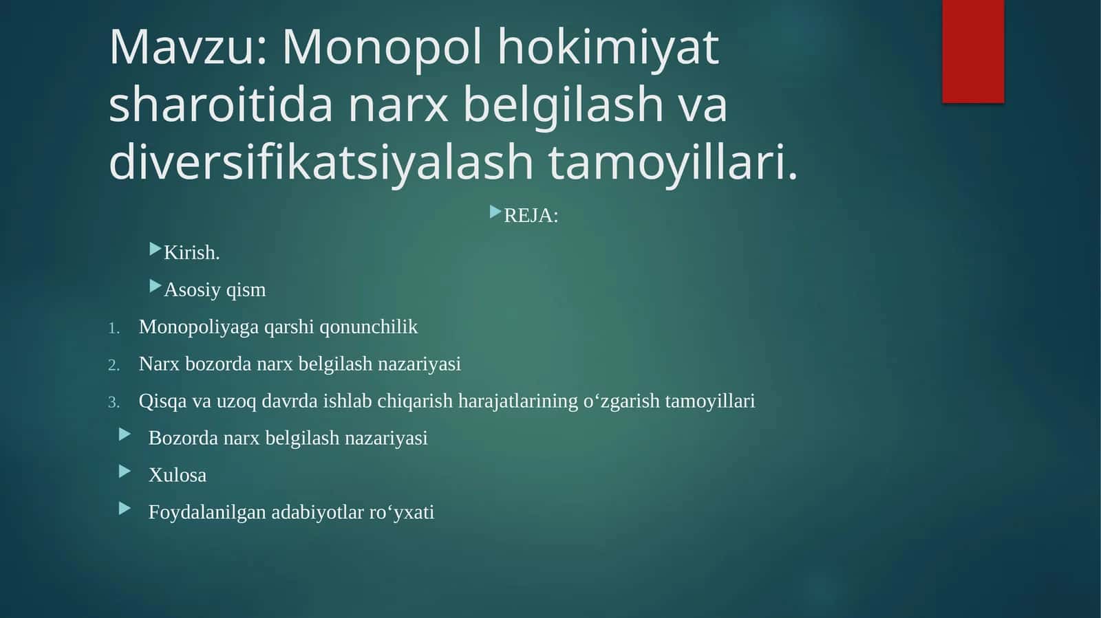 Monopol hokimiyat sharoitida narx belgilash va diversifikatsiyalash tamoyillari 1