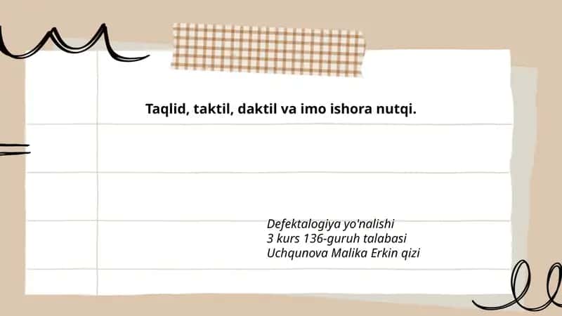 Taqlid, Taktil, Daktil va Imo Ishora Nutqi 1