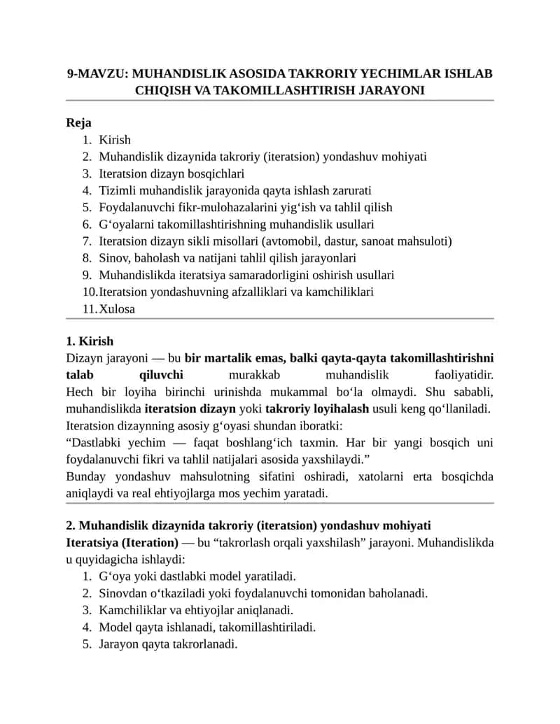 MUHANDISLIK ASOSIDA TAKRORIY YECHIMLAR ISHLAB CHIQISH VA TAKOMILLASHTIRISH JARAYONI 1