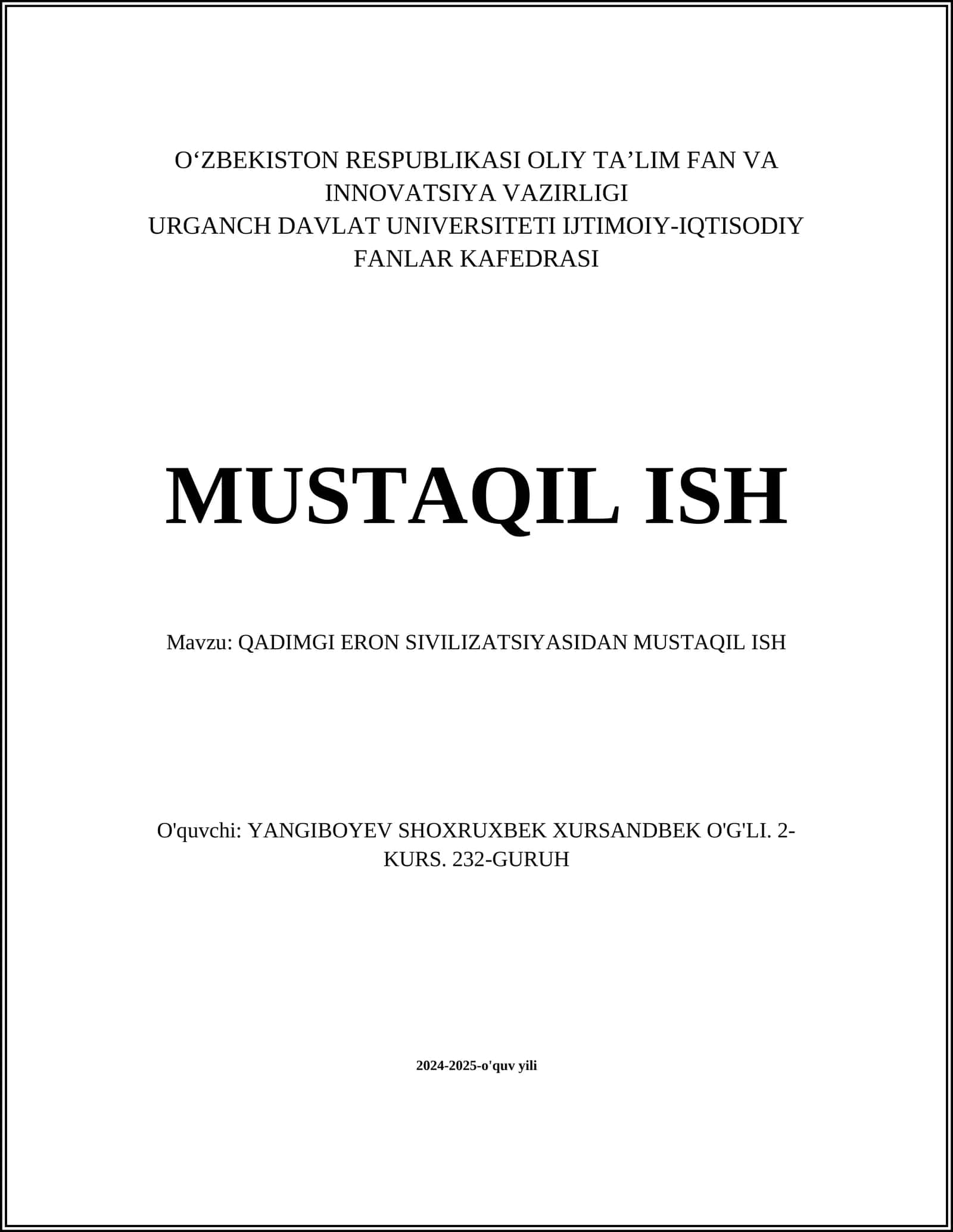 QADIMGI ERON SIVILIZATSIYASIDAN MUSTAQIL ISH 1