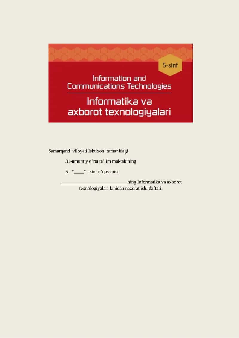Informatika va axborot texnologiyalari fanidan nazorat ishi daftari 1