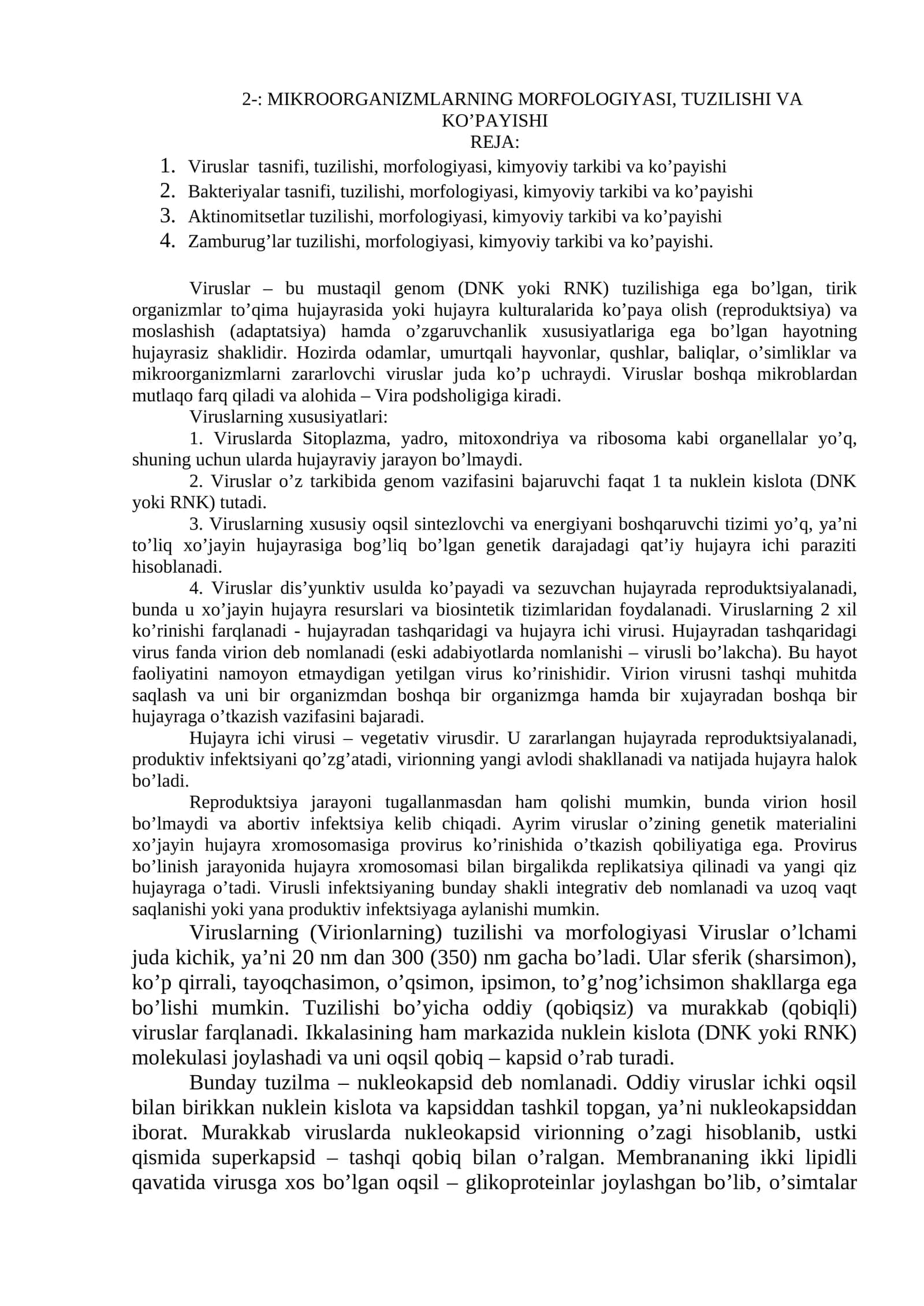 MIKROORGANIZMLARNING MORFOLOGIYASI, TUZILISHI VA KO’PAYISHI 1