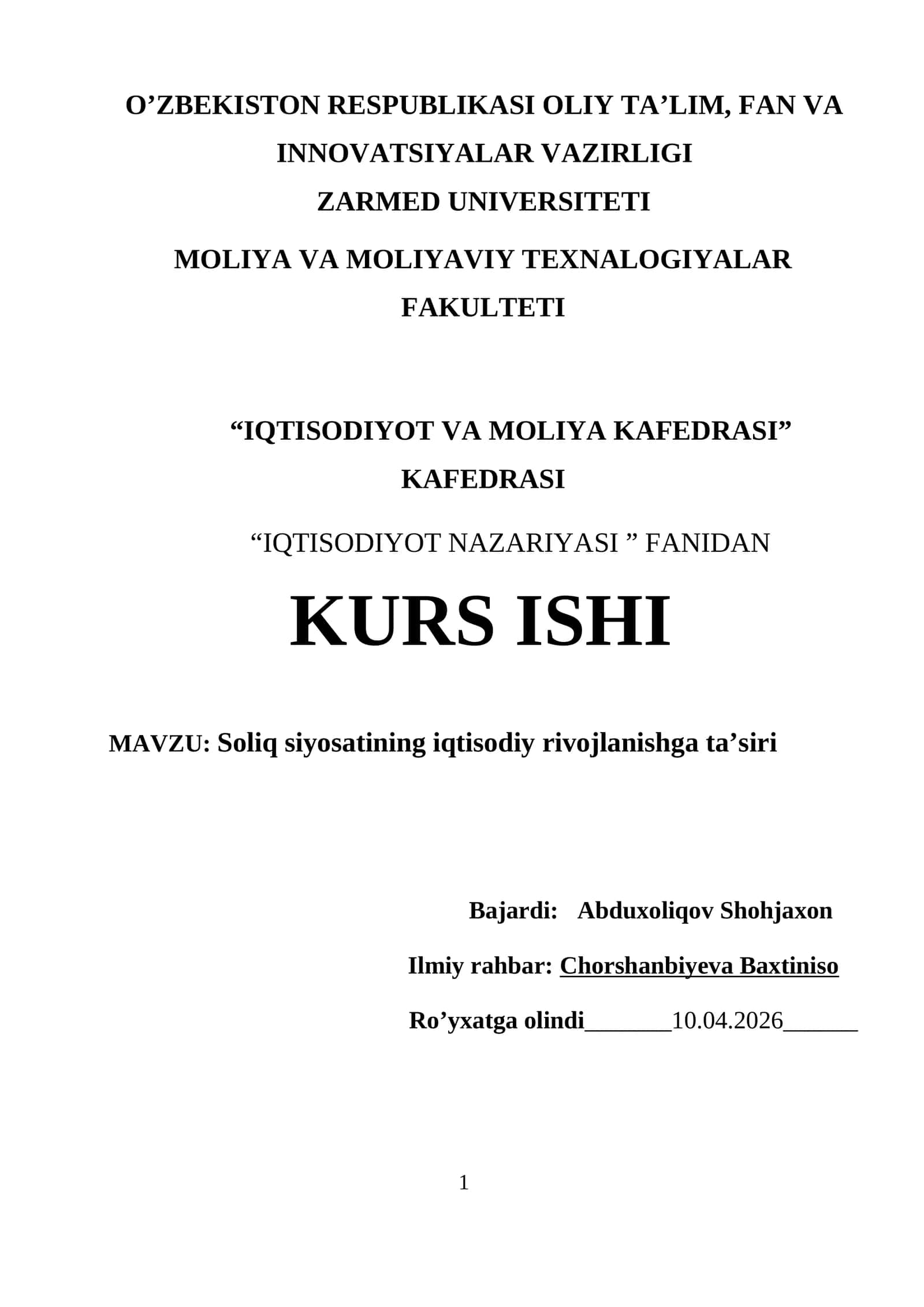 Soliq siyosatining iqtisodiy rivojlanishga ta’siri 1