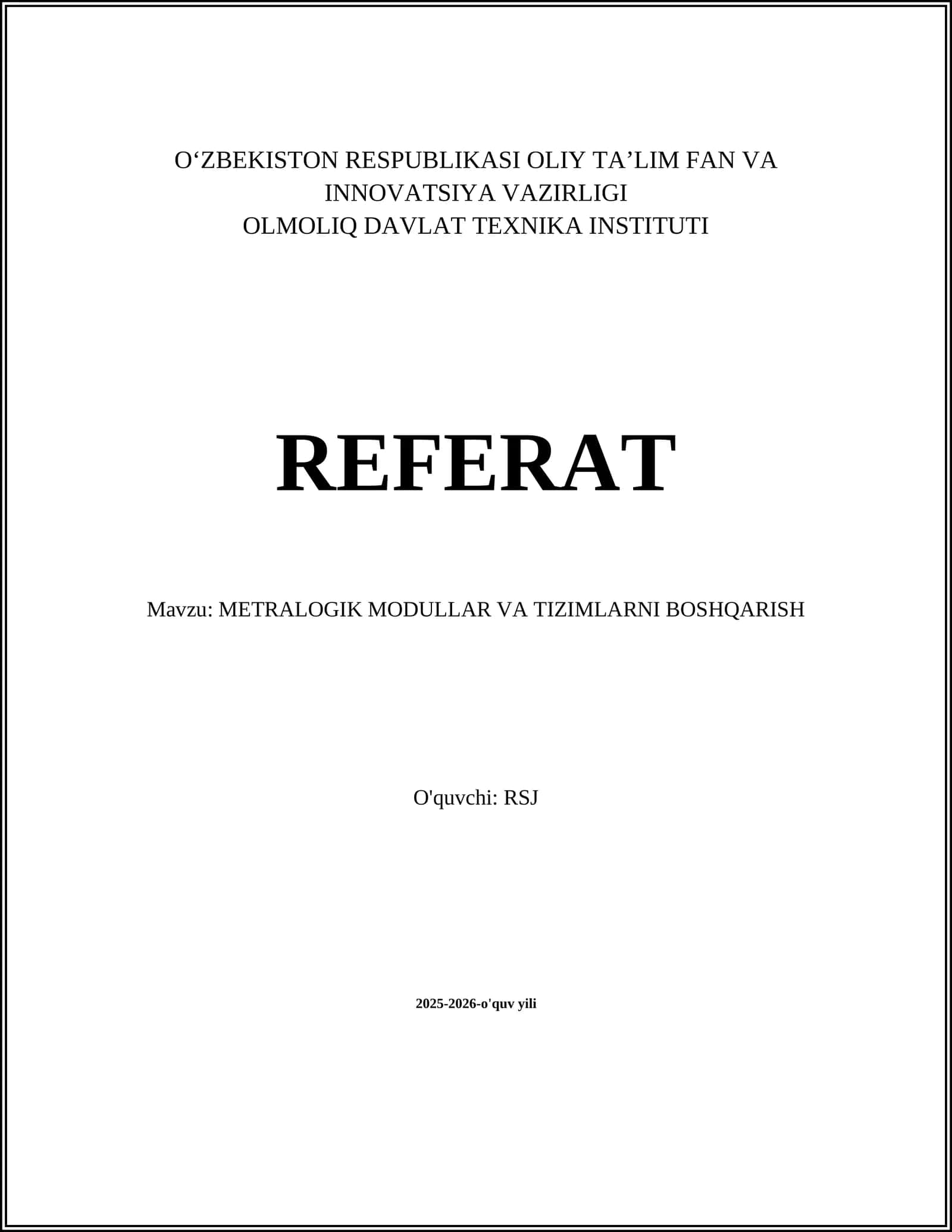 METRALOGIK MODULLAR VA TIZIMLARNI BOSHQARISH 1
