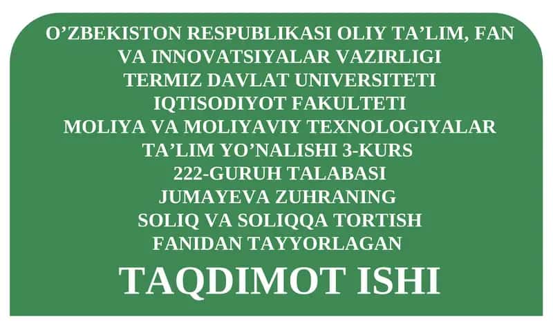 Jismoniy shaxslardan olinadigan mol-mulk solig’i to’lovchilar va soliq solish ob’ekti 1