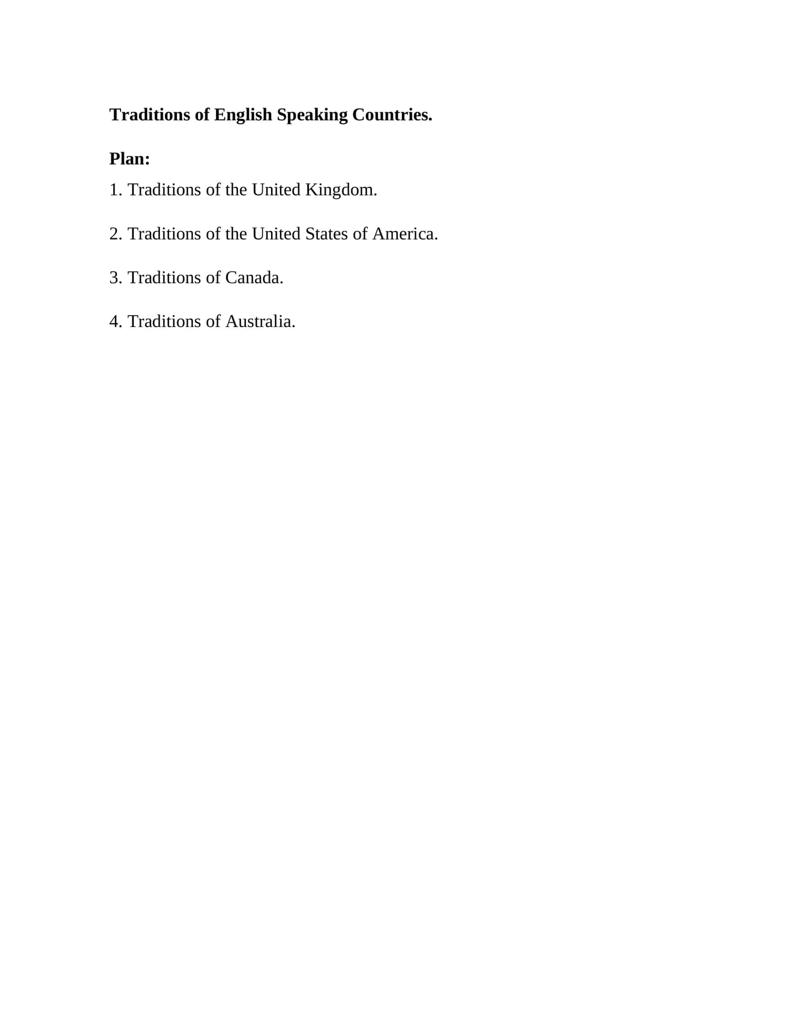 Traditions of English Speaking Countries 1