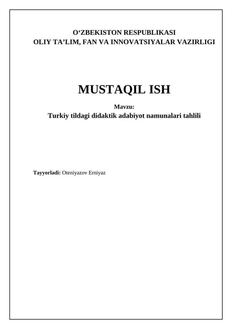 Turk didaktik adabiyotining asosiy xususiyatlari va janrlari 1