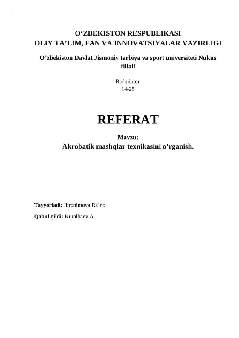 Akrobatik mashqlar texnikasini o’rganish 1
