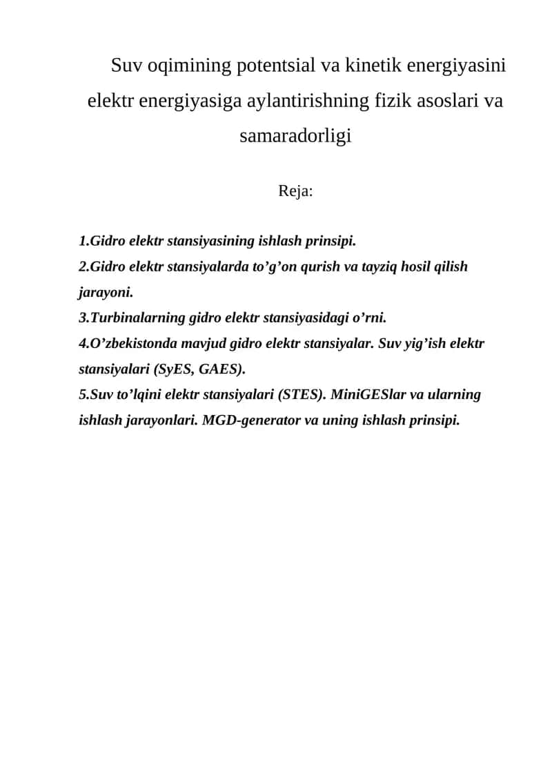 Gidro elektr stansiyasining ishlash prinsipi 1