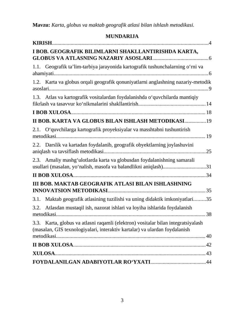 Karta, globus va maktab geografik atlasi bilan ishlash metodikasi 1