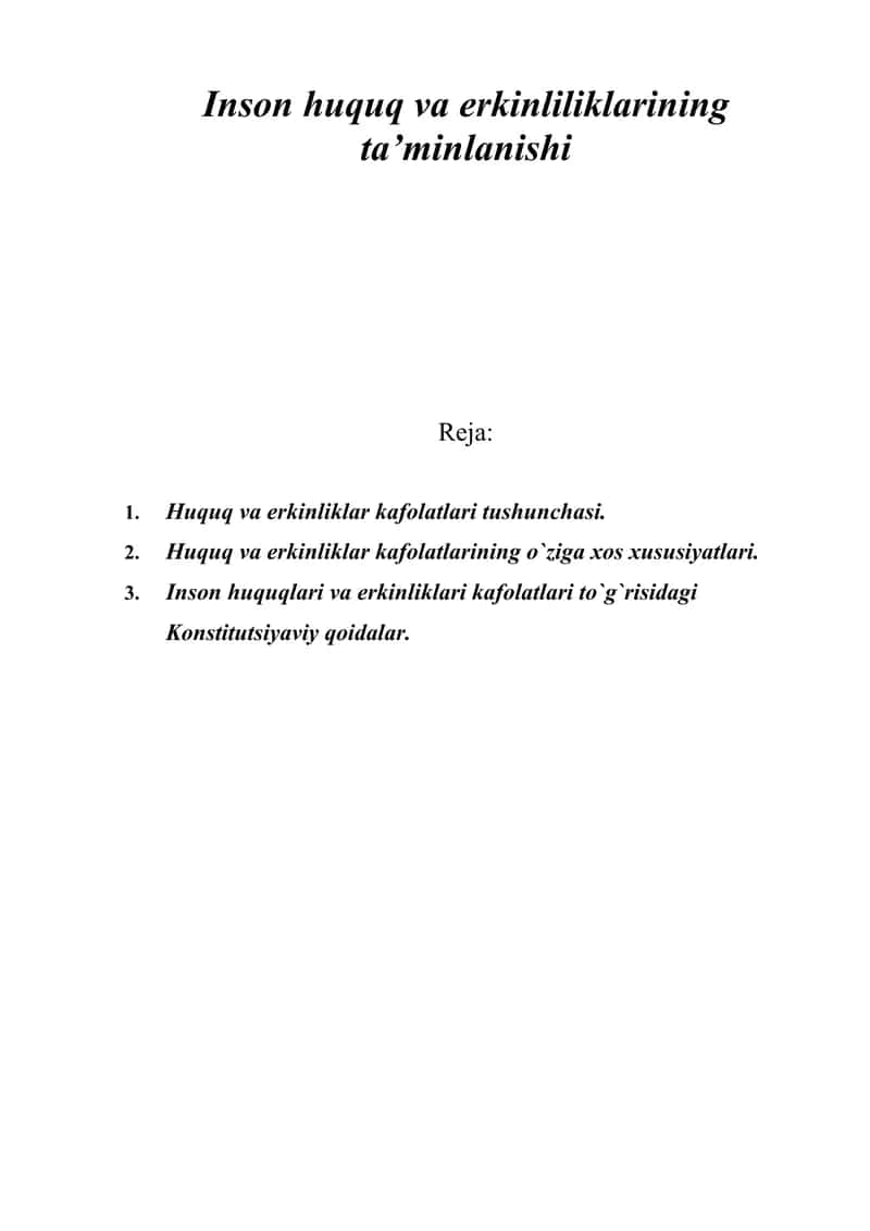 Inson huquq va erkinliliklarining ta’minlanishi 1