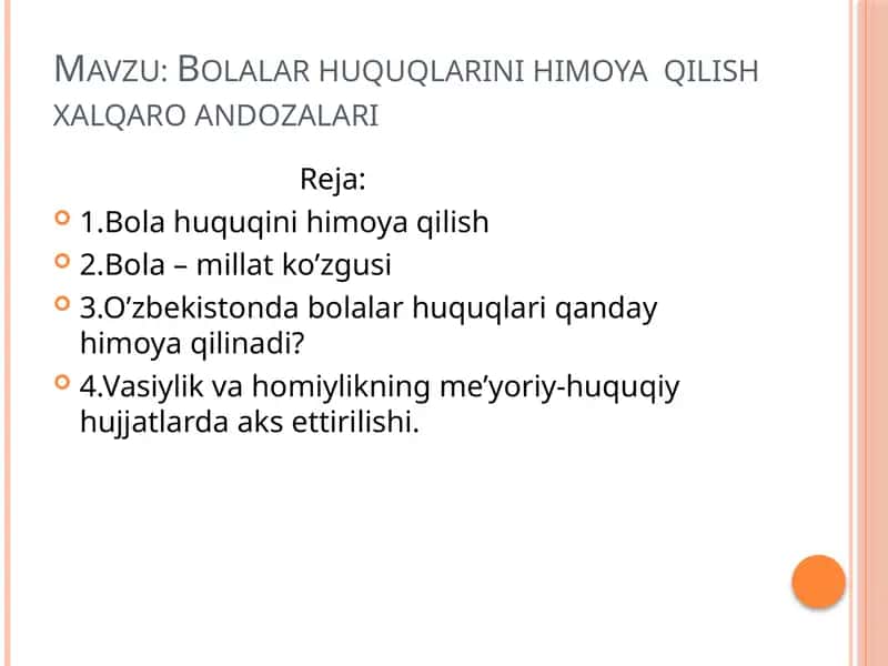 Bolalar huquqlarini himoya qilish xalqaro andozalari 1