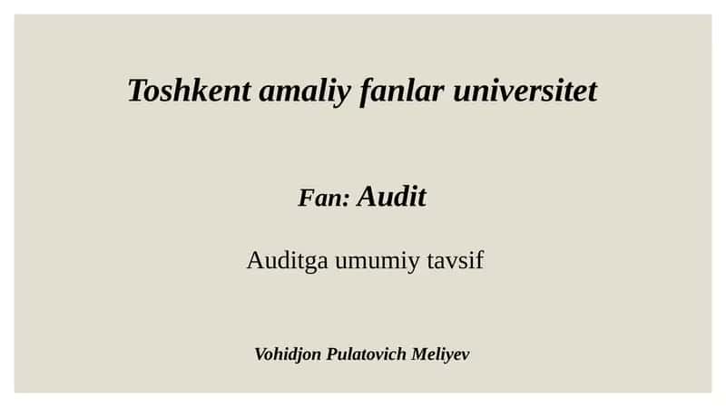 Auditga umumiy tavsif 1