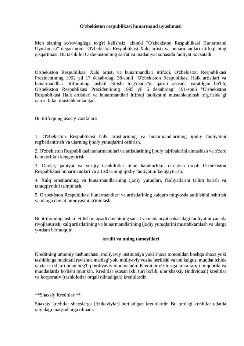 O'zbekiston Respublikasi Hunarmand Uyushmasi 1