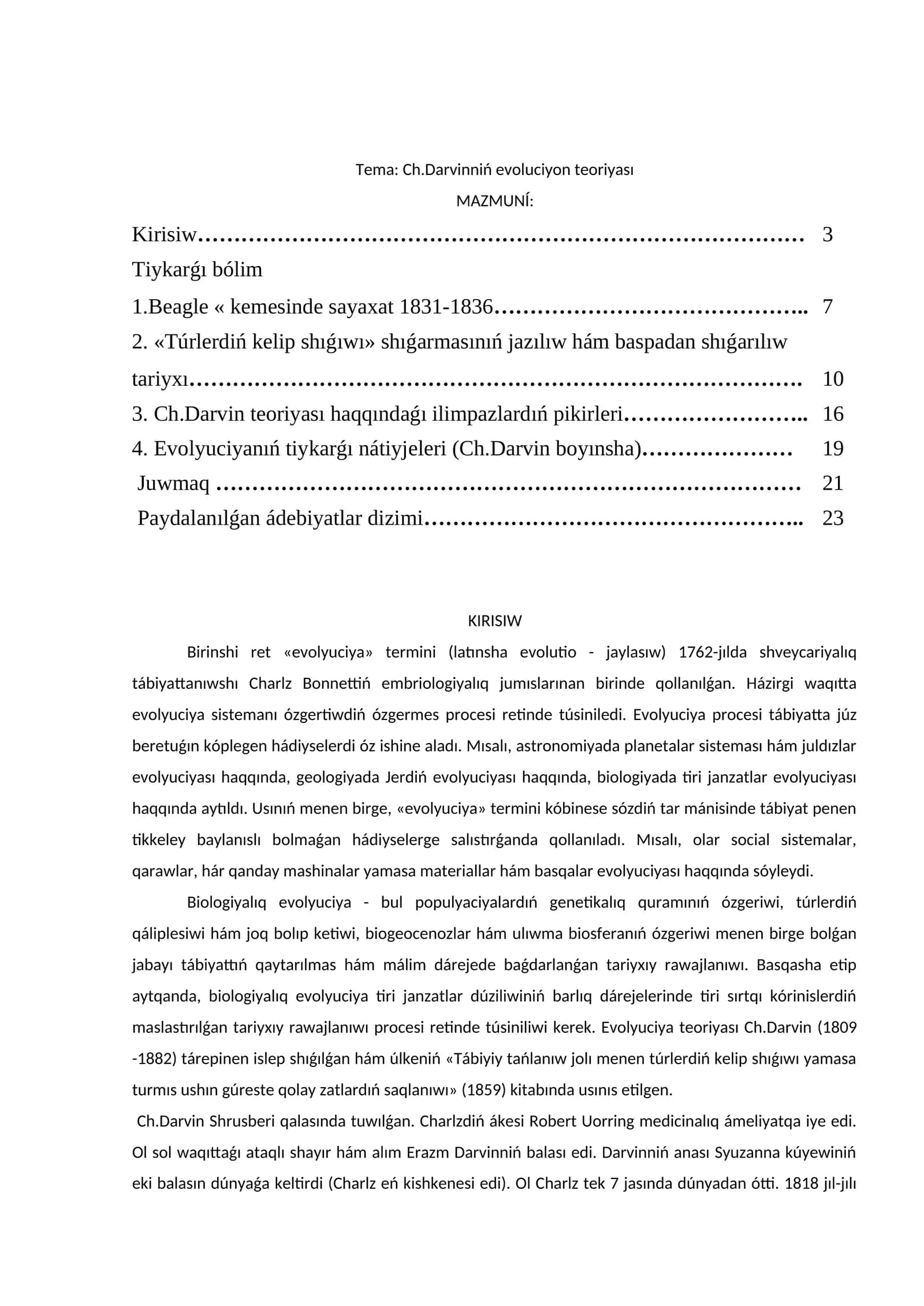 Ch.Darvinniń evoluciyon teoriyası 1