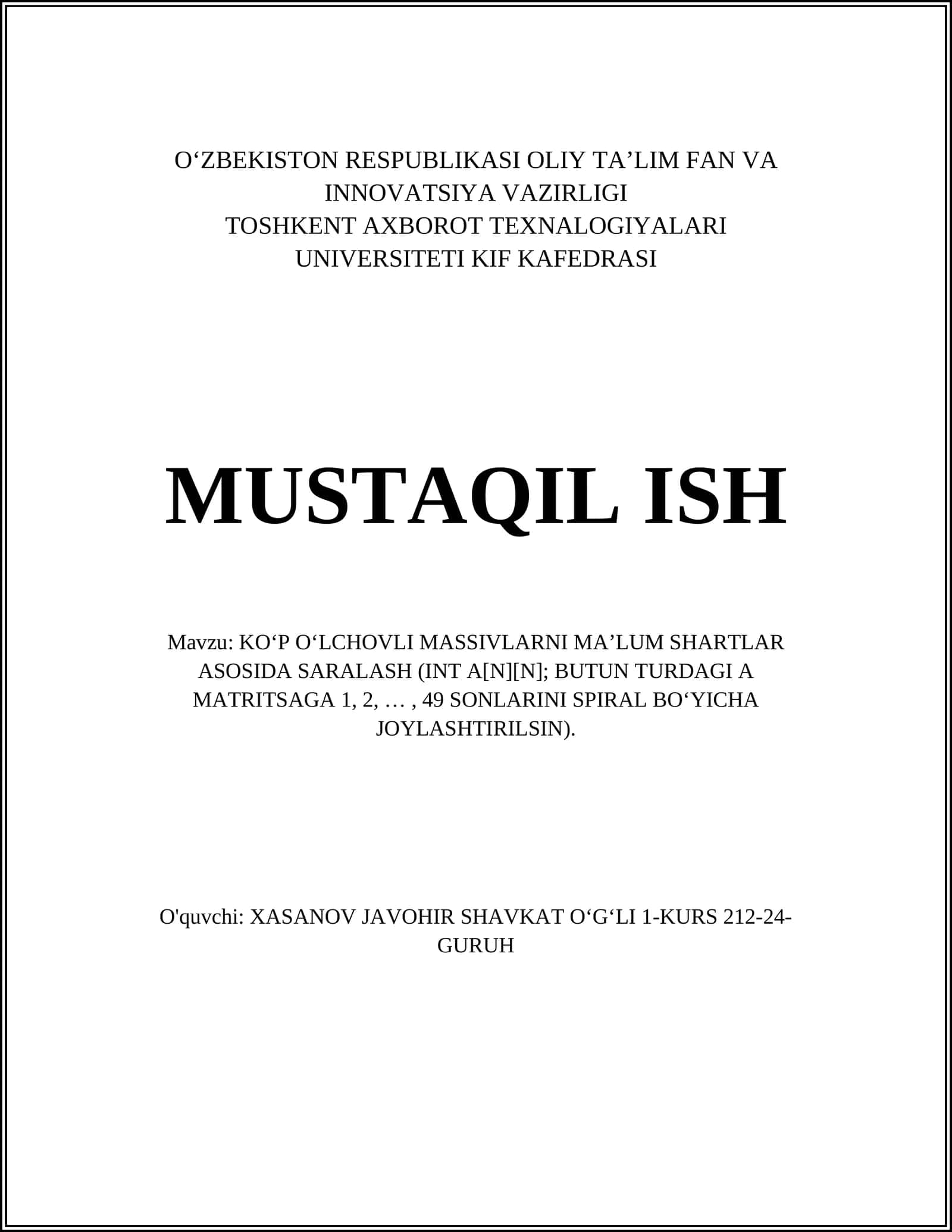 KO‘P O‘LCHOVLI MASSIVLARNI MA’LUM SHARTLAR ASOSIDA SARALASH 1