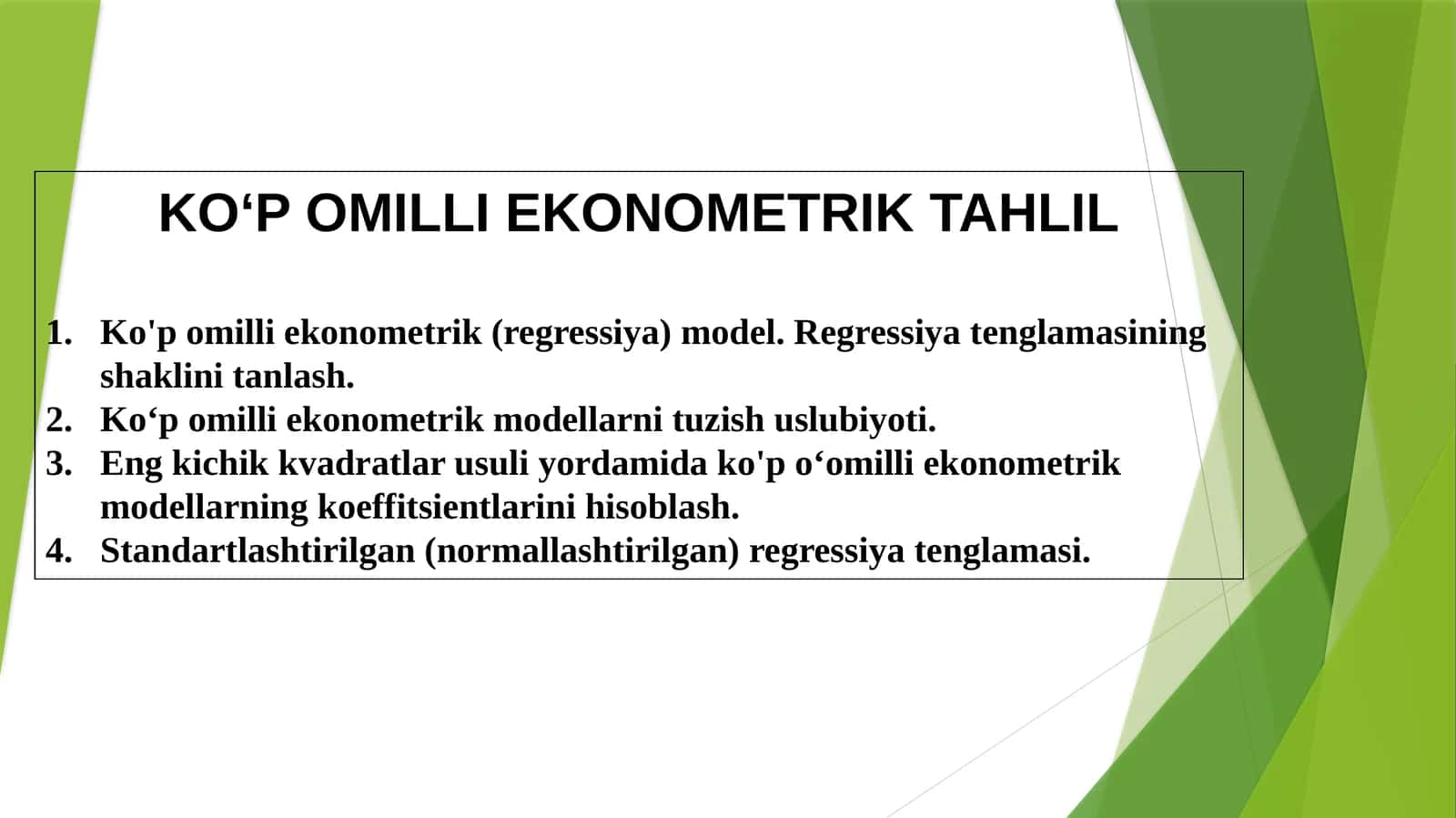 KO‘P OMILLI EKONOMETRIK TAHLIL 1
