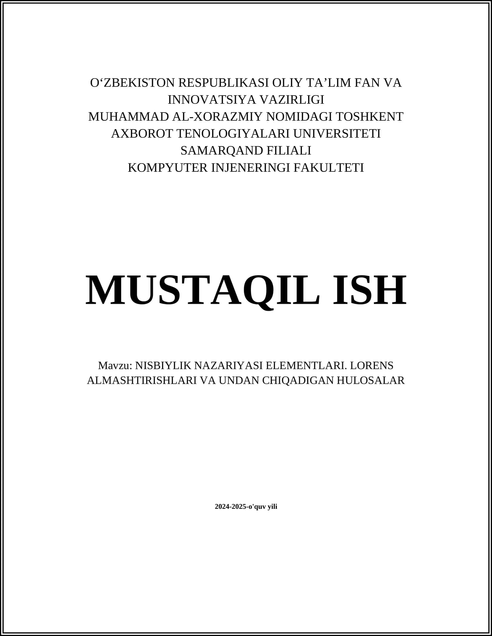 Maxsus nisbiylik nazariyasi asoslari 1