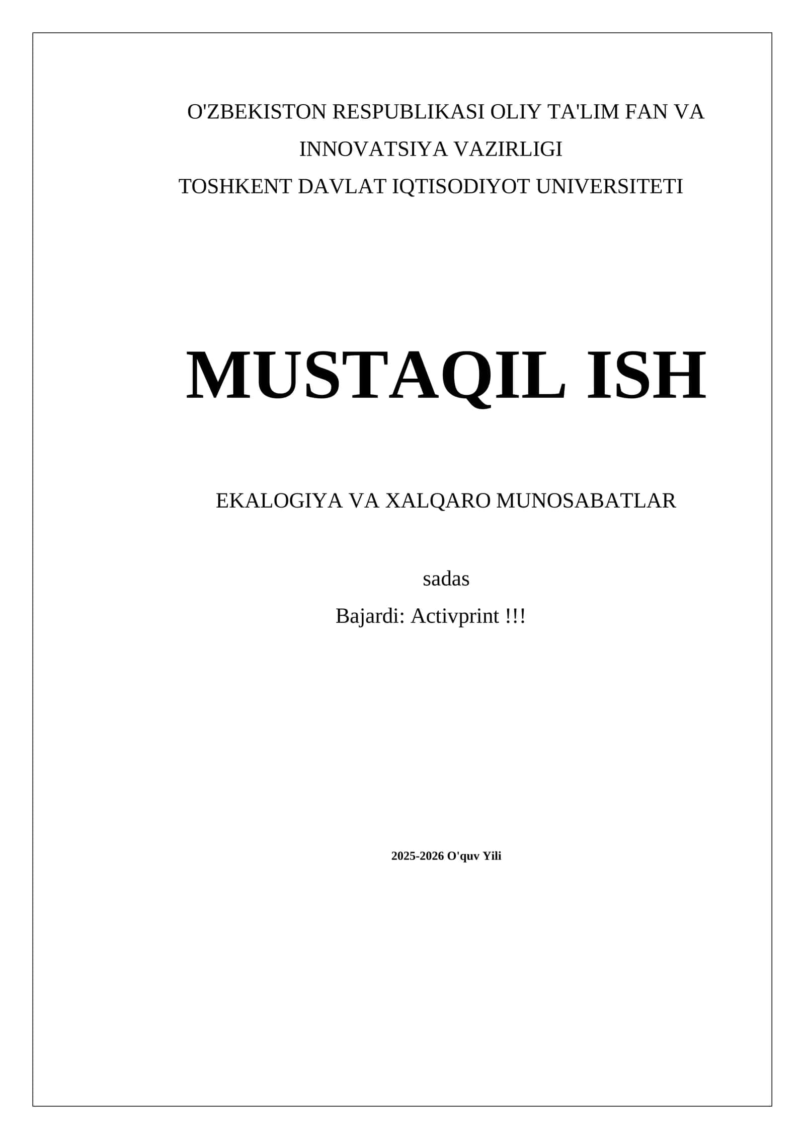 EKALOGIYA VA XALQARO MUNOSABATLAR 1