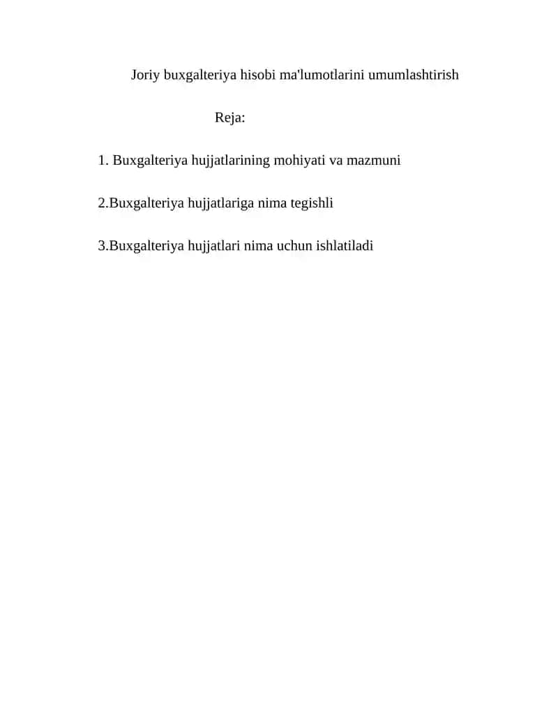 Buxgalteriya hisobi ma'lumotlarini umumlashtirish