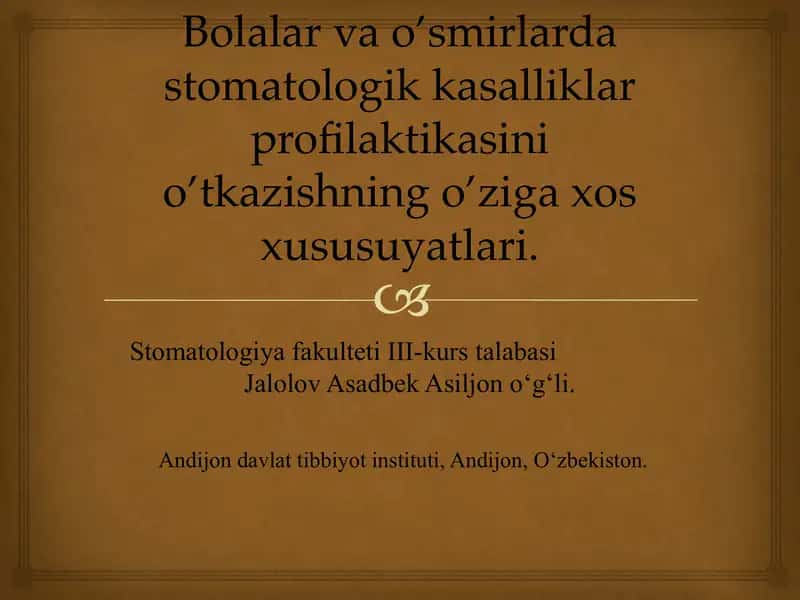 Bolalar va o’smirlarda stomatologik kasalliklar profilaktikasini o’tkazishning o’ziga xos xususuyatlari. 1