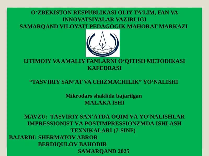 TASVIRIY SANʼAT VA CHIZMACHILIK 1