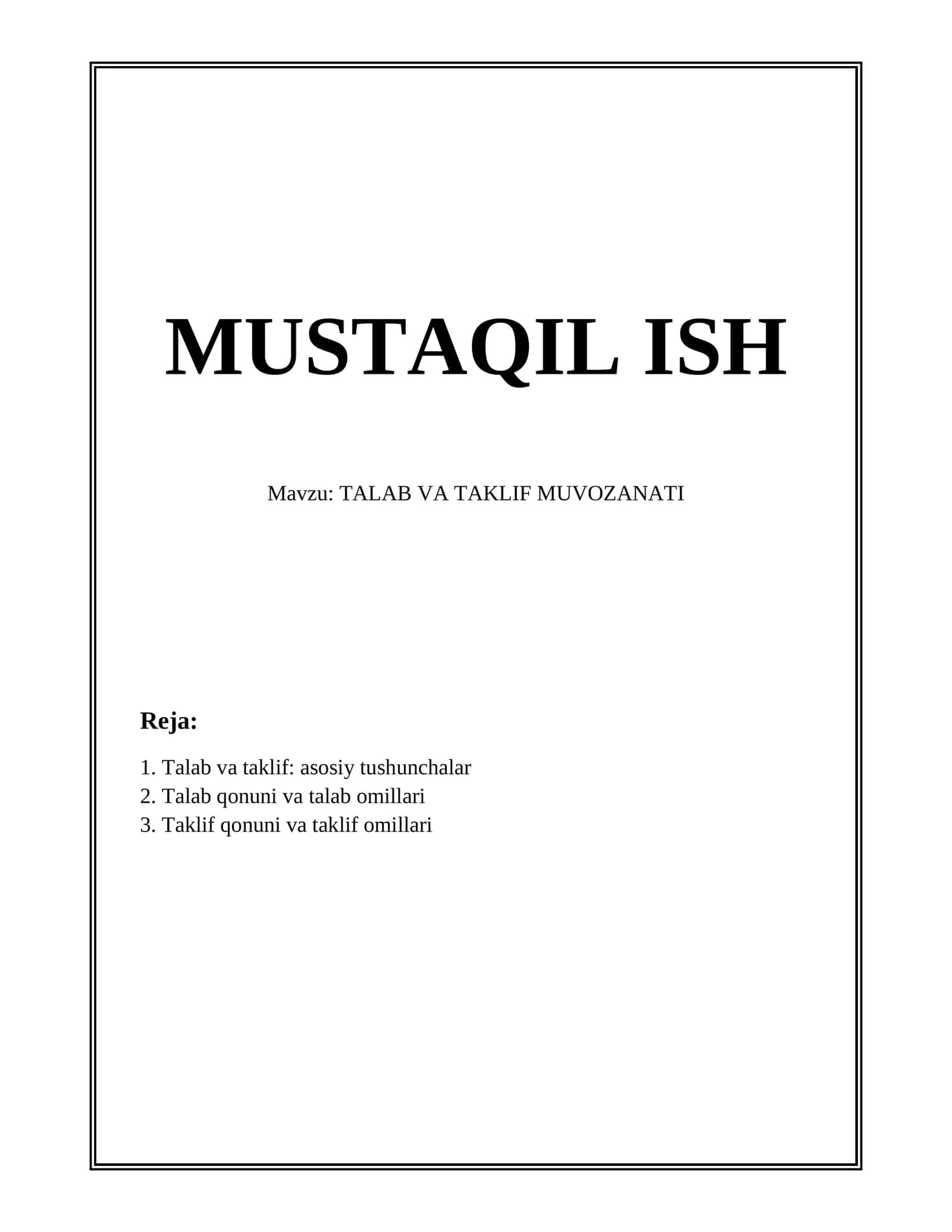 Talab va Taklif Muvozanati 1