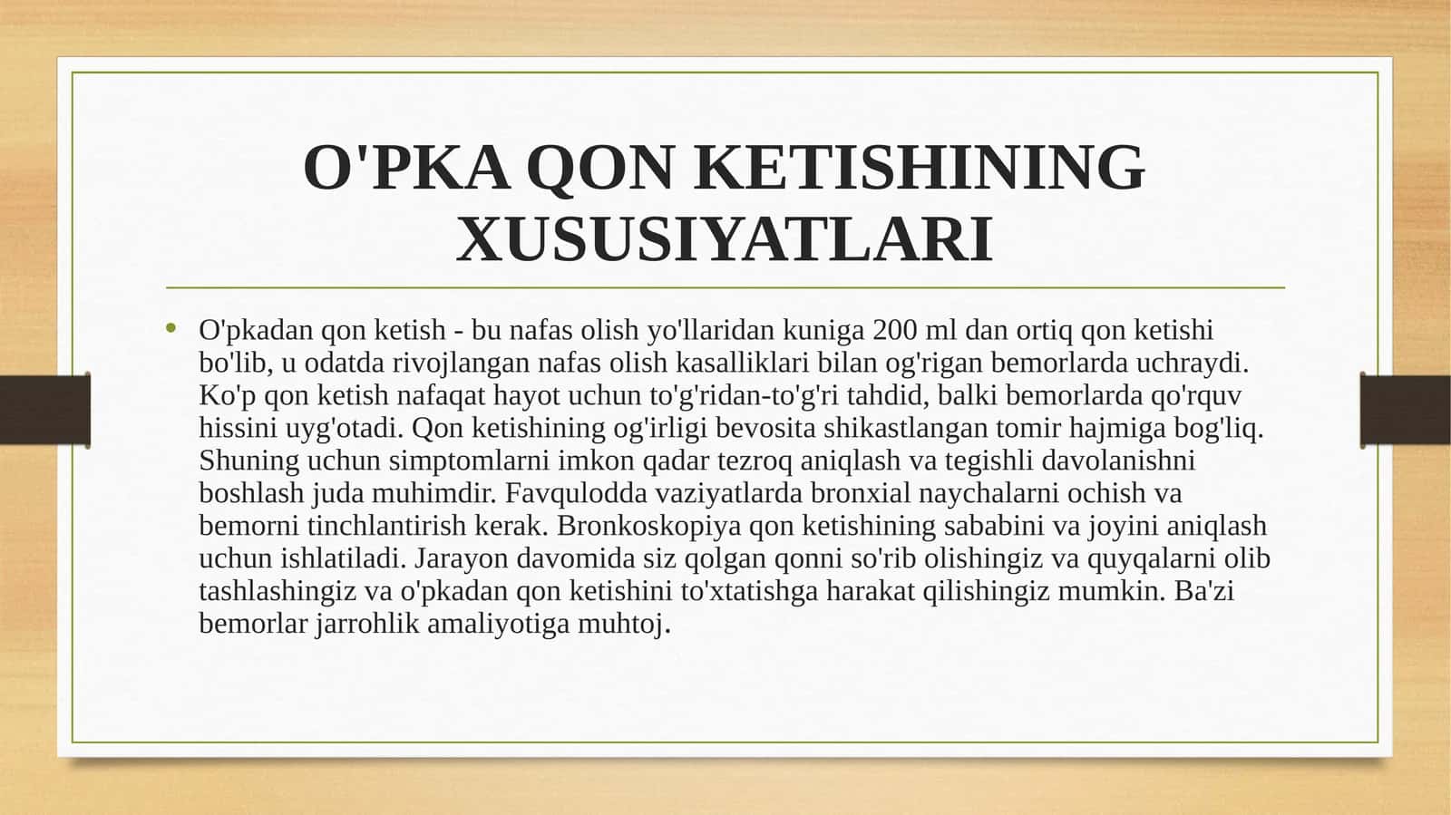O'pka qon ketishining xususiyatlari 1