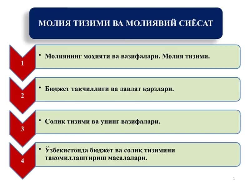 МОЛИЯ ТИЗИМИ ВА МОЛИЯВИЙ СИЁСАТ 1
