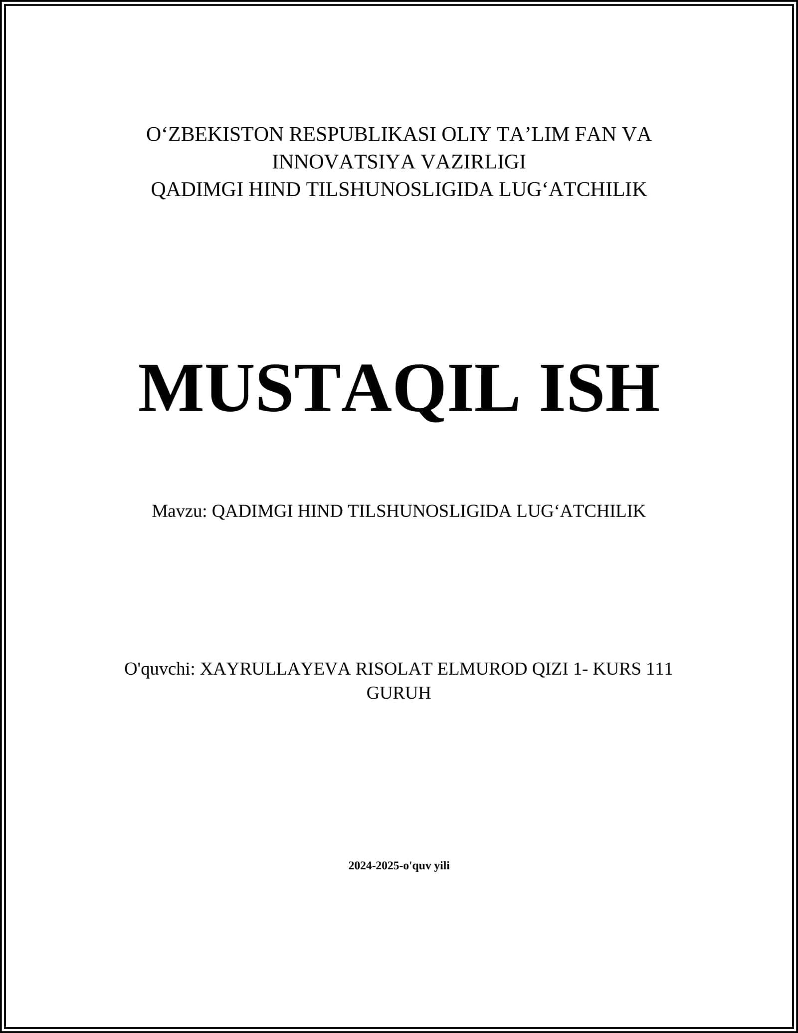 QADIMGI HIND TILSHUNOSLIGIDA LUGʻATCHILIK 1