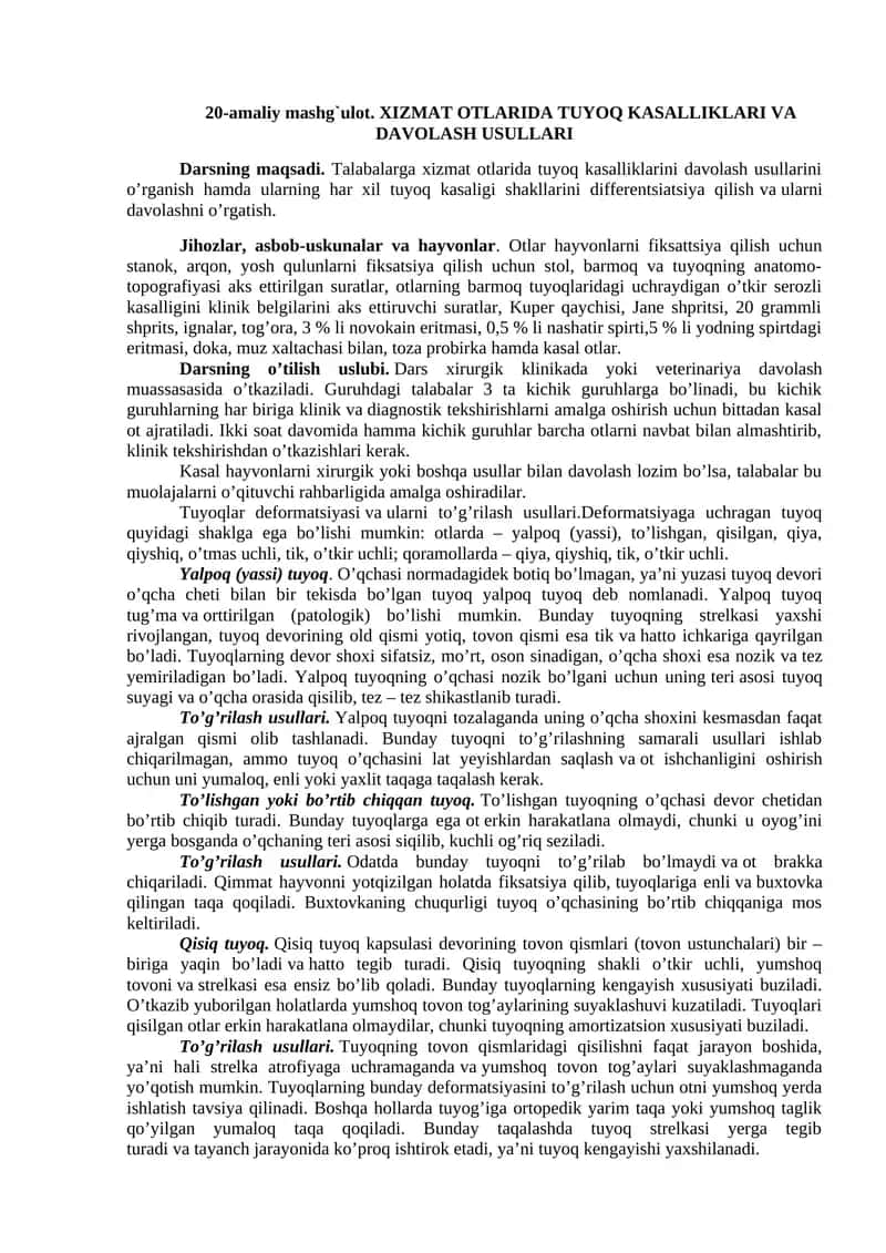 XIZMAT OTLARIDA TUYOQ KASALLIKLARI VA DAVOLASH USULLARI 1