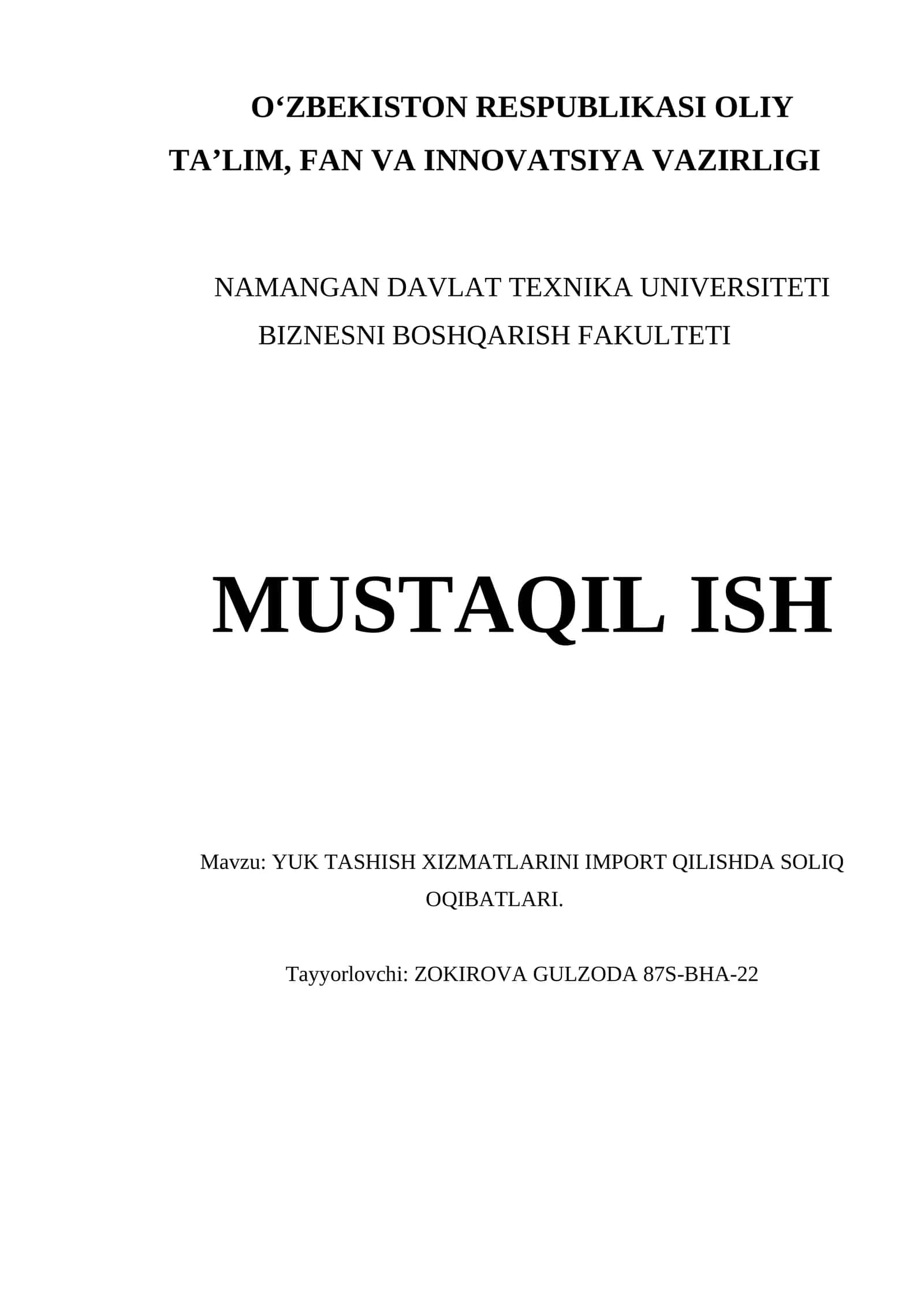 Yuk tashish xizmatlarini import qilishda soliq oqibatlari 1