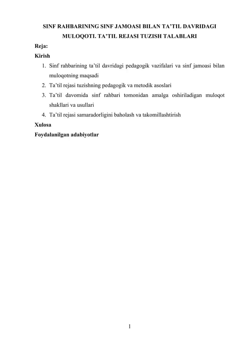 SINF RAHBARINING SINF JAMOASI BILAN TA’TIL DAVRIDAGI MULOQOTI 1