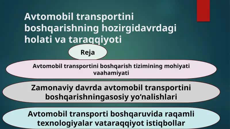 Avtomobil transportini boshqarishning hozirgidavrdagi holati va taraqqiyoti 1