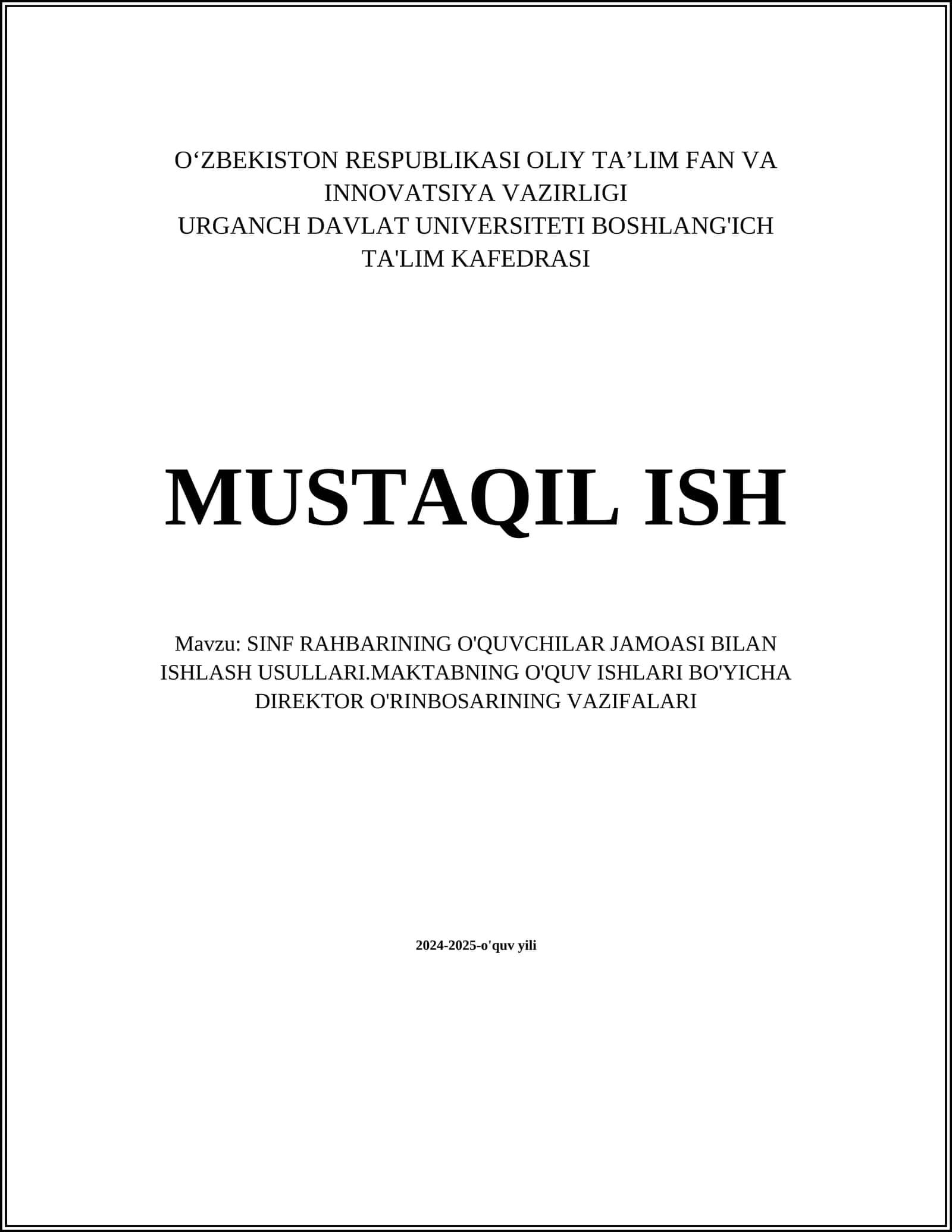 SINF RAHBARINING O'QUVCHILAR JAMOASI BILAN ISHLASH USULLARI.MAKTABNING O'QUV ISHLARI BO'YICHA DIREKTOR O'RINBOSARINING VAZIFALARI 1