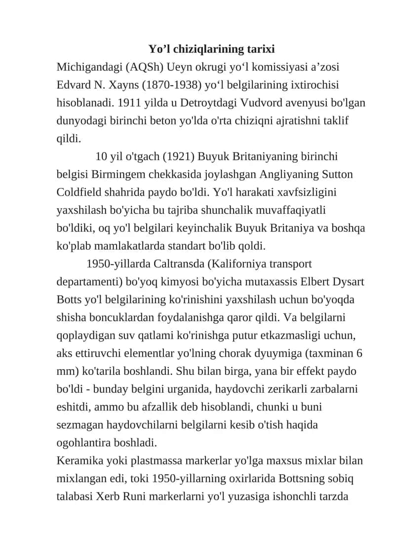 2026 Yo'l chiziqlari haqida Referat 1
