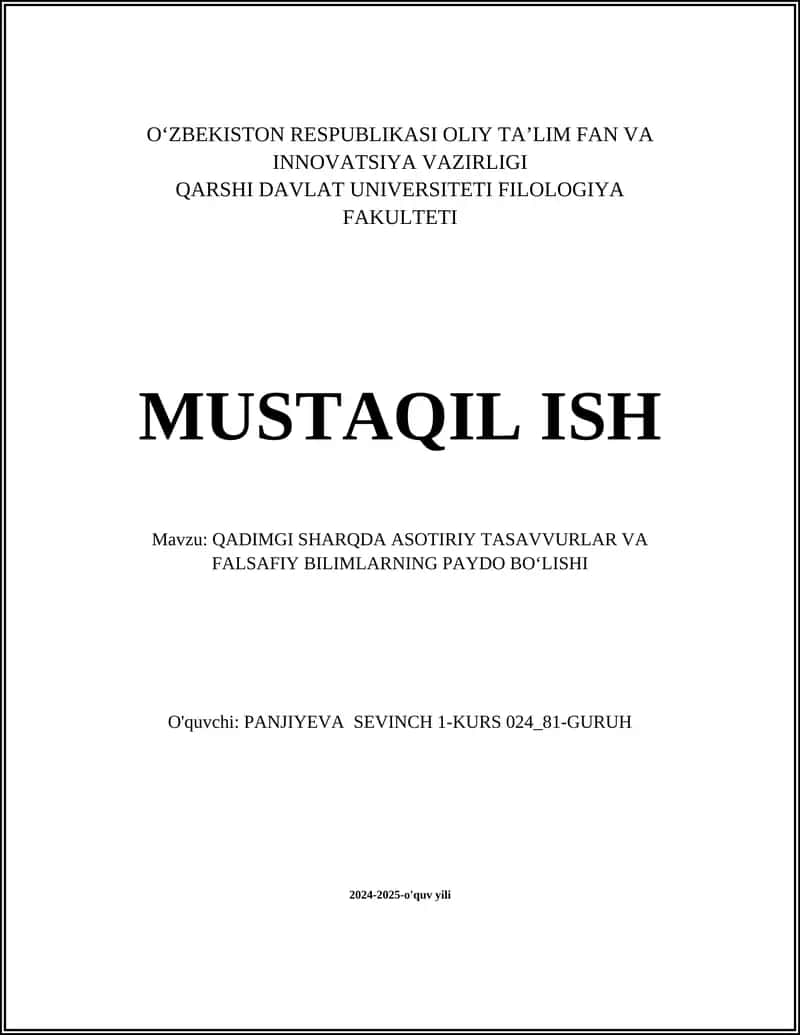 QADIMGI SHARQDA ASOTIRIY TASAVVURLAR VA FALSAFIY BILIM 1