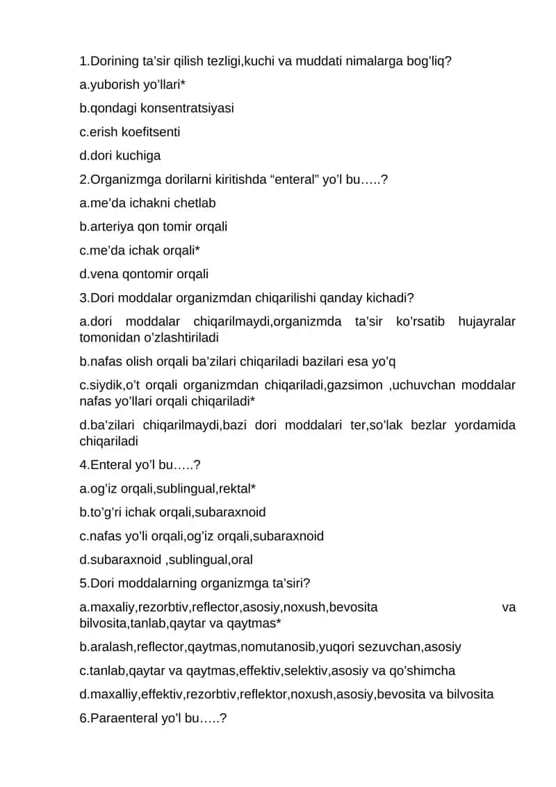 Farmakalogiya fanidan testlar to'plami ,javoblari bilan burgalikda tuzilgan 1
