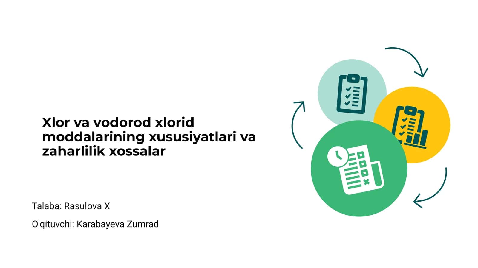 Xlor va Vodorod Xlorid moddalarining xususiyatlari va zaharlilik xossalar 1