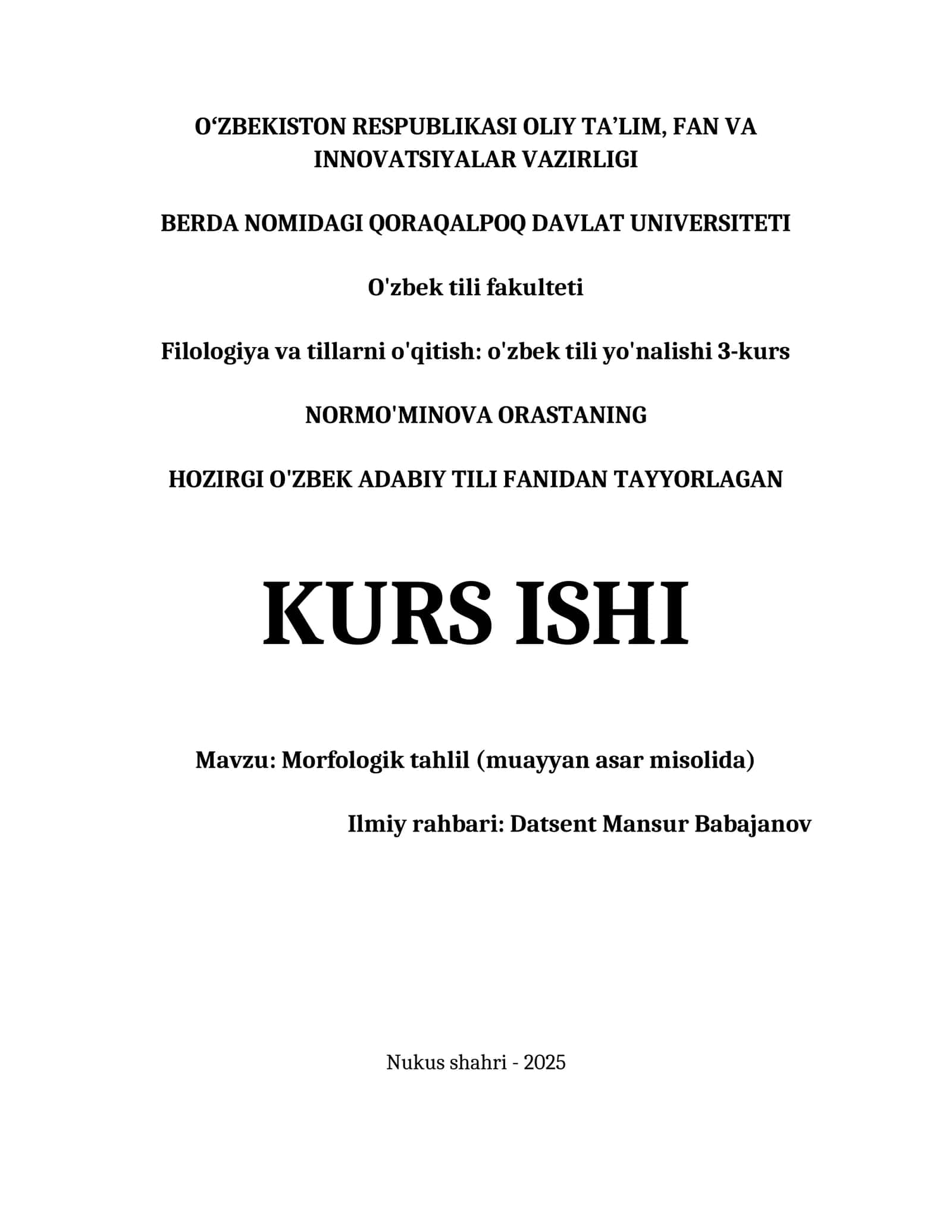 MORFOLOGIK TAHLIL (MUAYYAN ASAR MISOLIDA) 1