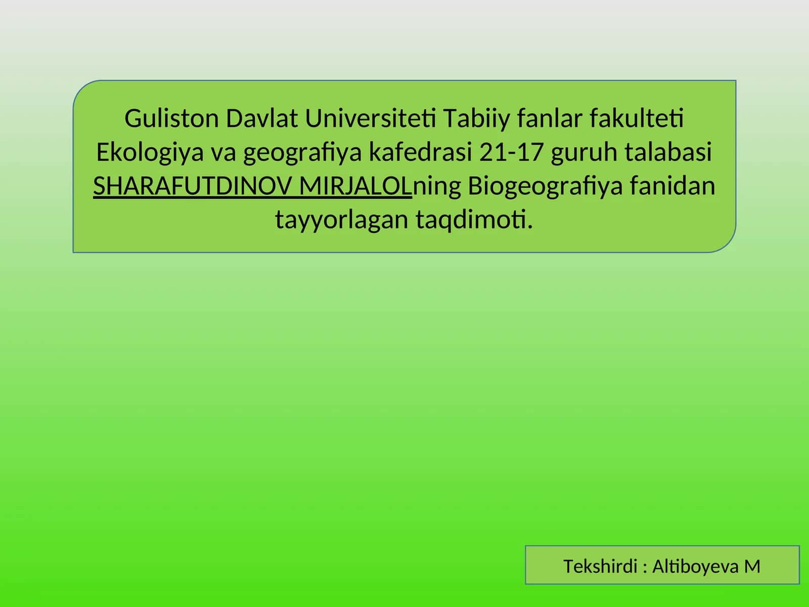 Biogeografiya fanidan ta'lim 1