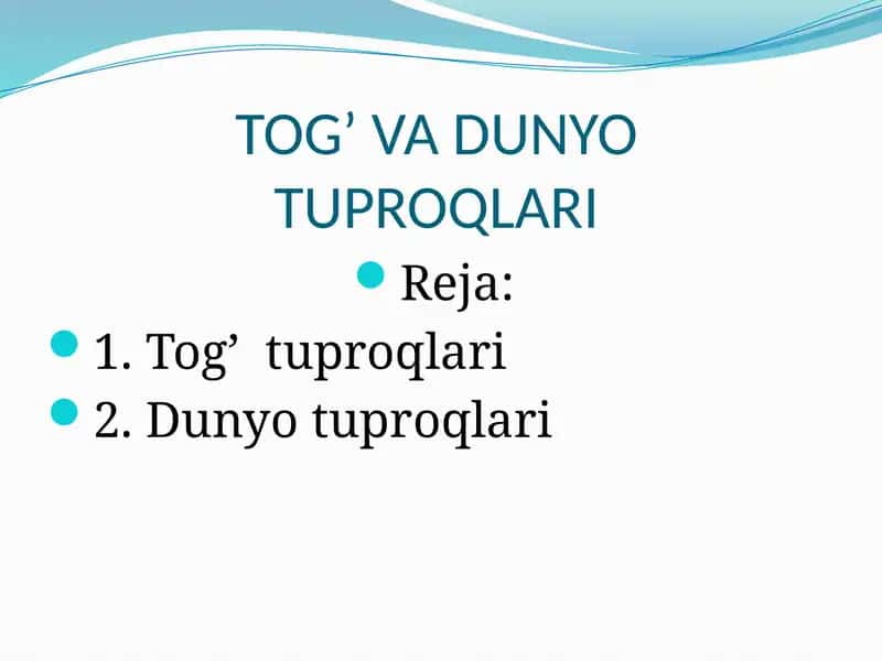TOG' VA DUNYO TUPROQLARI 1