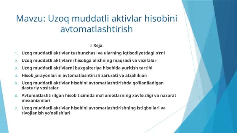 Uzoq muddatli aktivlar hisobini avtomatlashtirish 1
