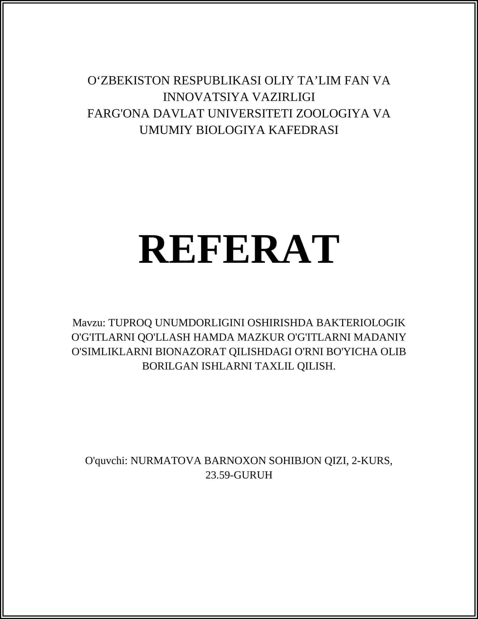 TUPROQ UNUMDORLIGINI OSHIRISHDA BAKTERIOLOGIK O'G'ITLARNI QO'LLASH 1