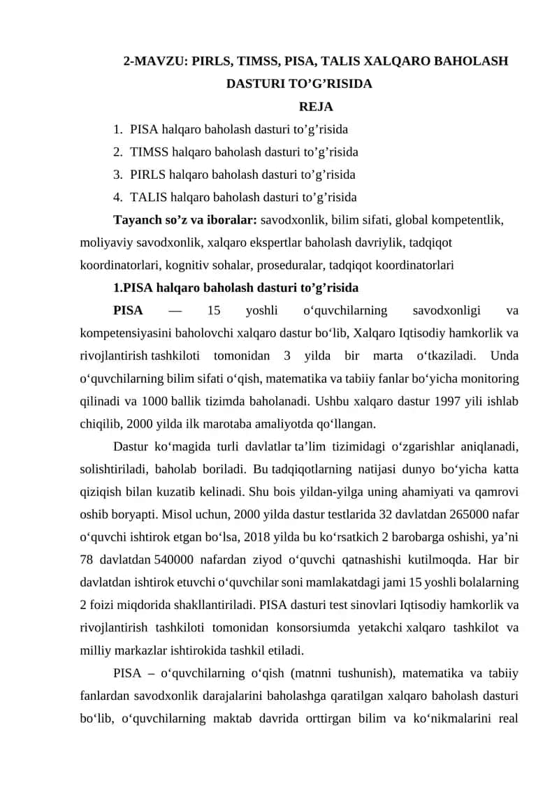 PISA Halqaro Baholash Dasturi 1