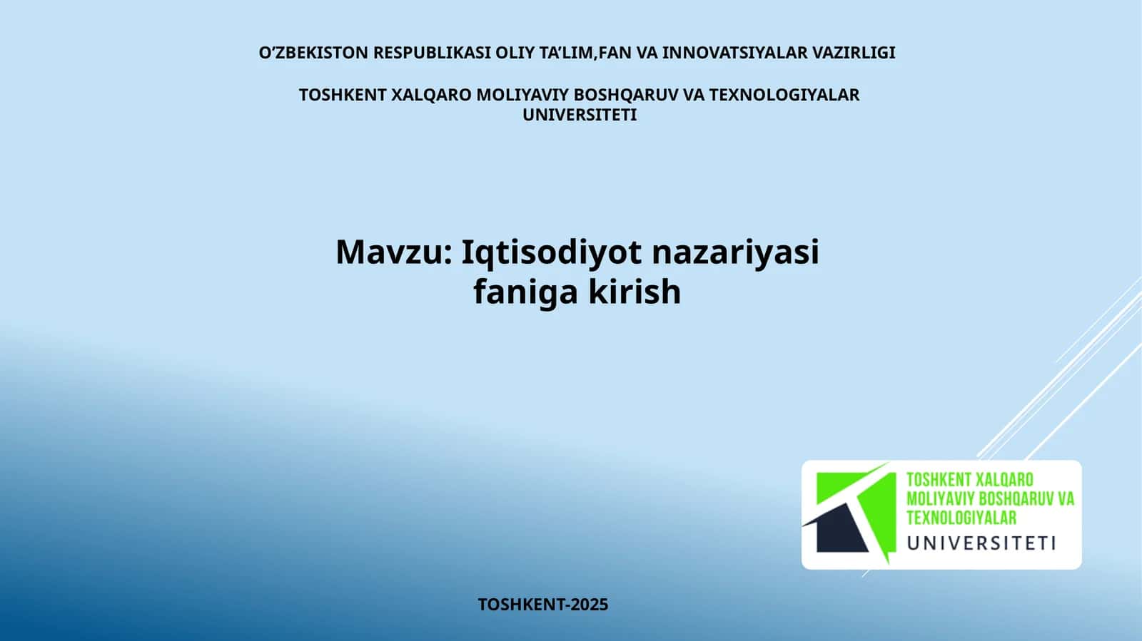 Iqtisodiyot nazariyasi faniga kirish 1