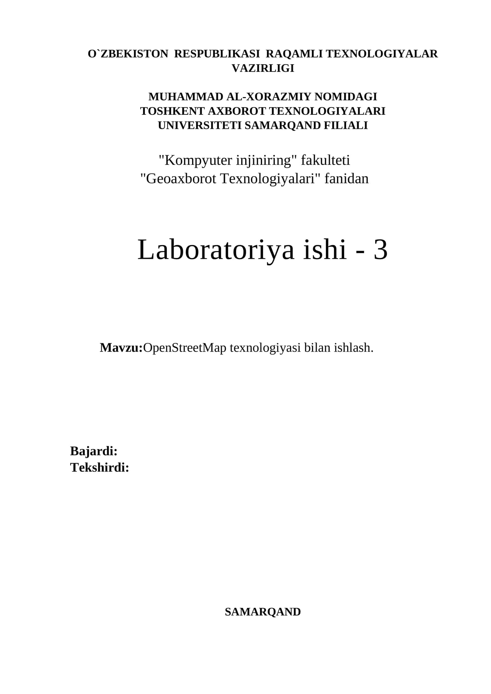 OpenStreetMap texnologiyasi bilan ishlash. 1